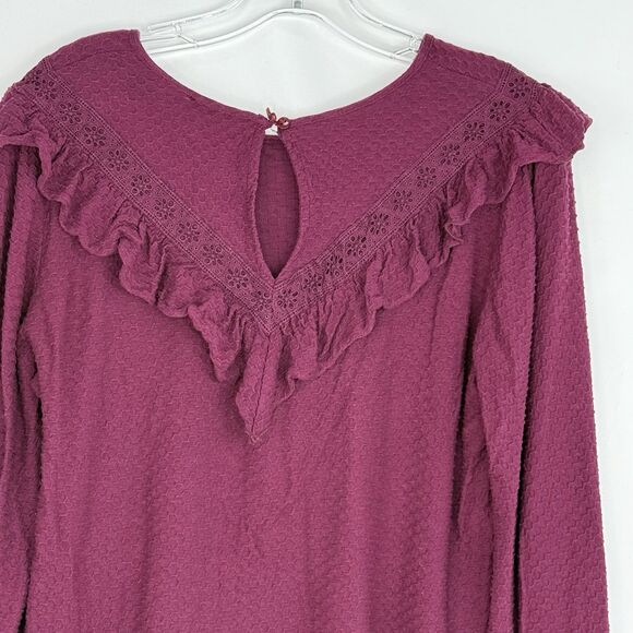 J.CREW Burgundy Ruffle Trim Honeycomb Knit Blouse Top Shirt Small - Picture 5 of 16